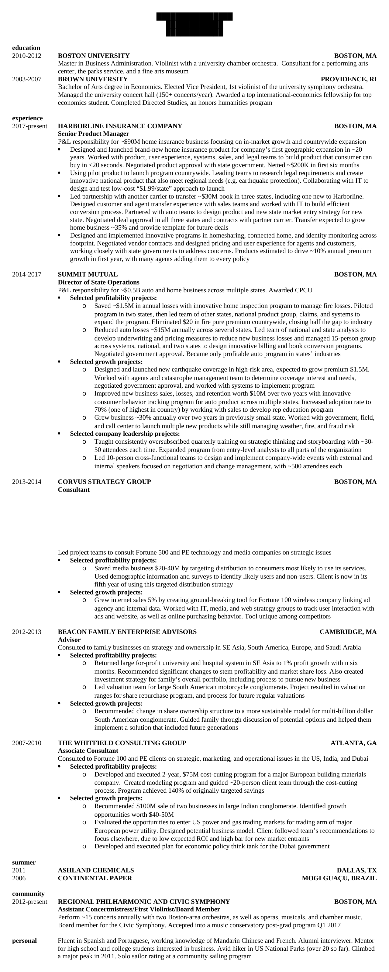 Real experienced-hire consulting resume example